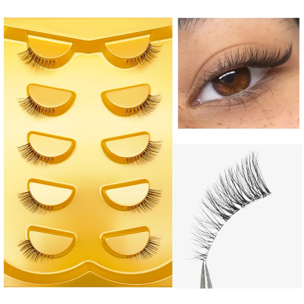 Eyelash Extension Cat Eye - Natürliche Cat-Eye-Halb-Wimpern, 5 Paar, transparentes Band,